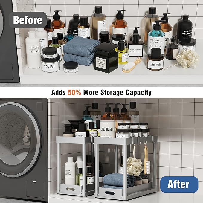 2 Pack Pull-Out Storage Organizers, Under Sink Organizer and Storage for Bathroom & Kitchen,Multi-Purpose Under Cabinet Organ