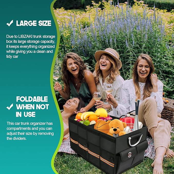Trunk Organizer, LIBZAKI Cargo Organizer, Premium Multi Compartments Collapsible Portable Trunk Storage for auto, SUV, Truck,