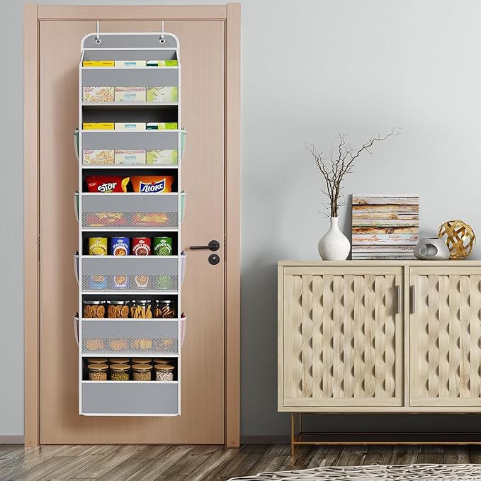 Univivi Door Hanging Organizer Nursery Closet Cabinet Baby Storage with 6 Large Compartments and 8 Side Pockets for Cosmetics