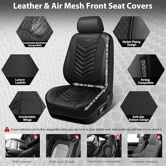 CAR PASS 3D Foam Mesh Leather Car Seat Covers Front Seats, Breathable Two Front Seat Cover for Cars, Comfortable Universal Fi