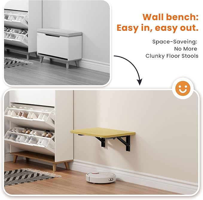 Foldable Floating Wall Shelves 16 inch, Bathroom Shelves Wall Mounted,12" Deep Wood Floating Kitchen shelves,Easy to Install 