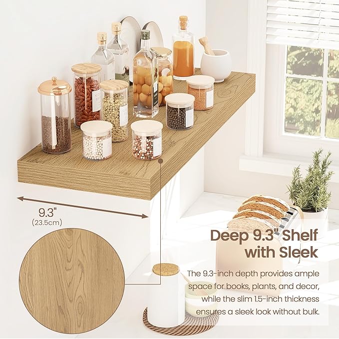 Vivelove 24 Inch Floating Shelves for Wall, 24x9 Display Shelves for Bathroom Living Room Kitchen Bedroom Office Farmhouse Ho