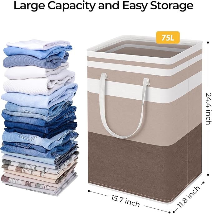 HomeHacks 2-Pack Large Laundry Basket, Waterproof, Freestanding Laundry Hamper, Collapsible Tall Clothes Hamper with Extended