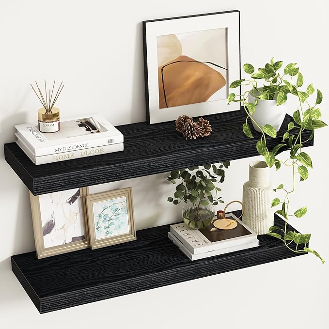 Fun Memories 32Inch Floating Shelves, 9.3Inch Deep Rustic Wall Shelves - Extra Deeper & Thicker Wall Mounted Storage Shelf fo