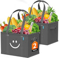 WISELIFE Reusable Grocery Bags 2 Pack - Collapsible Tote Shopping Bags with Sturdy Handles & Bottom to Stands Upright, Grey
