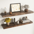 Elm Floating Shelves for Wall Decor, Rustic Solid Wood Shevles Wall Mounted with Invisible Bracket for Living Room Bathroom B