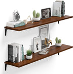 12 Inch Deep Floating Shelves Set of 2, 48 Inch Extra Wide Vintage Walnut Solid Pine Wood Wall Shelves, 4ft Heavy Duty Wall M