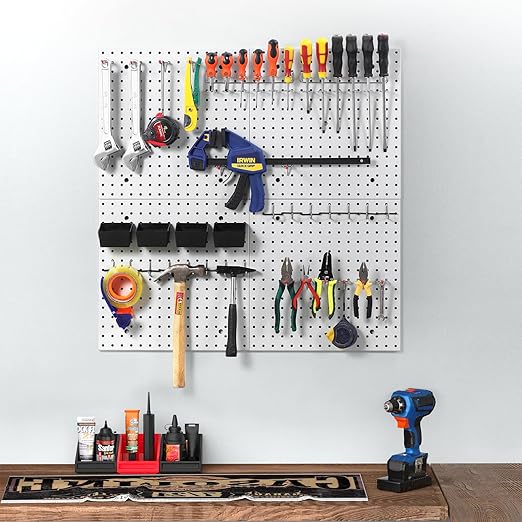 Pegboard Smith 16x16 inch Wall Organizer Pegboard Panels, Gray Metal Pegboard for Tool Storage, Workbench Tools Organization 