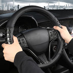 West Llama Microfiber Leather Car Steering Wheel Cover for Men Women,Universal Fit 15.5-16 inch(Leather Nails-Black-Large Siz