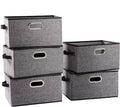PRANDOM Large Collapsible Storage Baskets for Closet [5-pack] Decorative Fabric Storage Bins Cubes with Leather/Metal Handles