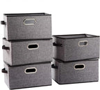 PRANDOM Large Collapsible Storage Baskets for Closet [5-pack] Decorative Fabric Storage Bins Cubes with Leather/Metal Handles