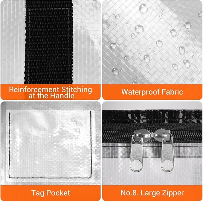 BlissTotes Clear Moving Bags Heavy Duty, 93L Extra Large Storage Bags with Zipper & Reinforced Handles, Waterproof PP Moving 