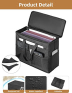 Qozary 2 Pack File Folder Organizer Box-Hanging File Tote Bag With Lids, Collapsible Portable Filing Organizer Box With Handl
