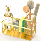 Cisily Gold Kitchen Sink Caddy Organzier with High Brush Holder, Sponge Holder for Sink, 304 Rustproof Stainless, Kitchen Cou