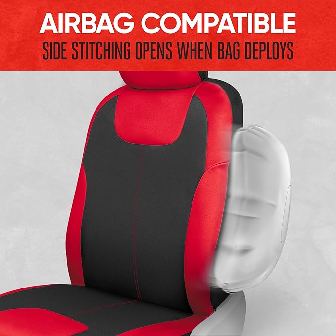 Motor Trend Red/Black Waterproof Seat Covers for Front Seats – Premium Neoprene Red Seat Covers, Car Seat Protectors with Rem