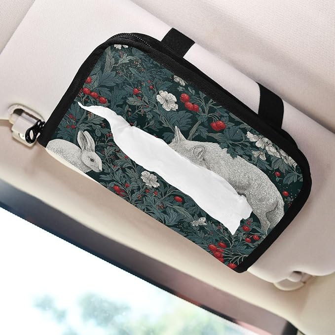 Car Tissue Holder Car Visor Organizer Tissue Box Holder for Car Sun Visor Organizer with Car Vehicle Accessories Essentials Interior for Women Men Fox Bunny Red Berry Green