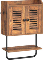 HOOBRO Bathroom Wall Cabinet, Double Doors Medicine Cabinet with Towel Bar, Adjustable Shelf, 2 Hooks, Over The Toilet Storag