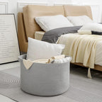 MEGASKET Extra Large Grey Storage Basket, 22" X 22" X 14" XXXL Blanket Basket for Living Room, Gray Wicker Woven Cotton Rope 