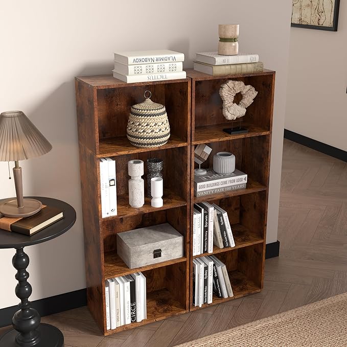 Wooden 4 Cube Storage Organizer, 4 Tier Tall Vintage Bookshelf Freestanding Storage Display Organizer, Versatile Cubes Shelf 