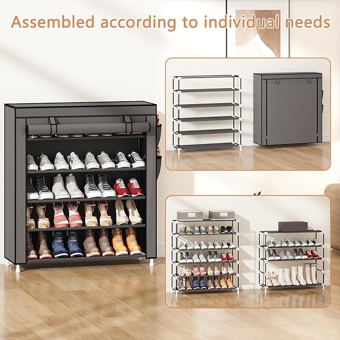 Laiensia 5-Tier Vertical Shoe Rack Organizer, Space Saving Shoe Storage Organizer, Non-Woven Cover Shoe Shelf Holds 20-25 Pai