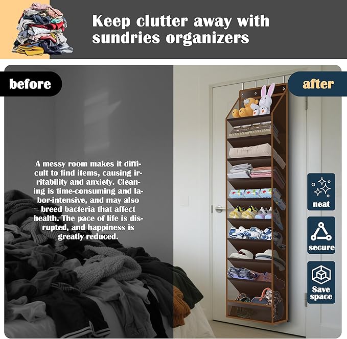 10 - Pocket Over - the - Door Hanging Shoe Organizers & Rack, Made of Sturdy 600D Oxford + Non - Woven Fabric, Space - Saving