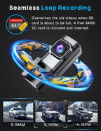 Navycrest 4K Dash Cam Front and Rear with 64GB Card, Built-in 5G WiFi, Dash Camera for Cars 4K Front and 1080P Rear, Dashcams