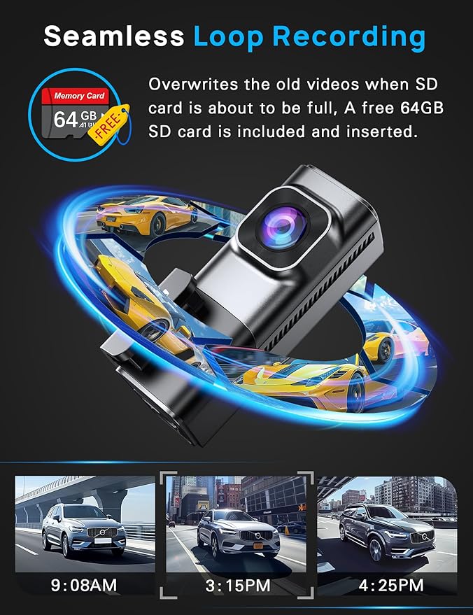 Navycrest 4K Dash Cam Front and Rear with 64GB Card, Built-in 5G WiFi, Dash Camera for Cars 4K Front and 1080P Rear, Dashcams