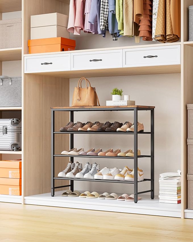 Kitsure Shoe Rack for Closet, Rustic Brown Shoe Organizer with Leveling Feet, Sturdy & Rust-Proof Shoe Storage for Entryway, 