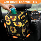 3 Gallons Car Trash Can with Lid, Car Bag Bin Hanging Waterproof Automotive Garbage Cans Leak Proof Vehicle Trash Can Sunflower