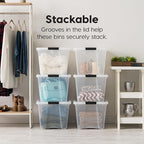 IRIS USA 6-Pack 54 Quart Stackable Storage Bins with Lids [Made in USA] - Everyday Organizer Latching Clear Plastic Organizat