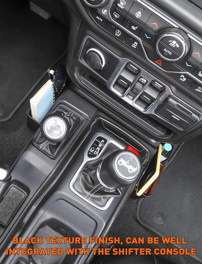 Savadicar GT-2 Shifter Storage Box with Microfibers, American Flag Gear Shift Tray, Center Console Organizer for 2018-2025 Jeep Wrangler JL JLU 4XE & Gladiator JT, Interior Accessories, Black,1 PC