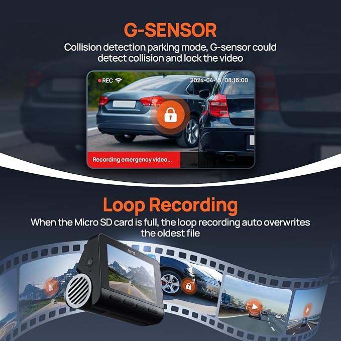 70mai 4K Dash Cam Front and Rear with STARVIS, Dashcam with 5GHz WiFi, GPS Car Camera, Super Night Vision, ADAS, 3'' IPS Scre