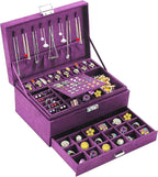 QBestry 3-Layer Jewelry Box for Women with Lock and Key & Drawer, Large Jewelry Organizer with 8 Necklace Hooks & 56 Earring 