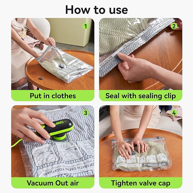 12 Pack Vacuum Bags for Travel with USB & TYPE C Pump,Compression Packing Cubes for Luggage,Carry-on Space Saver Vacuum Seal 