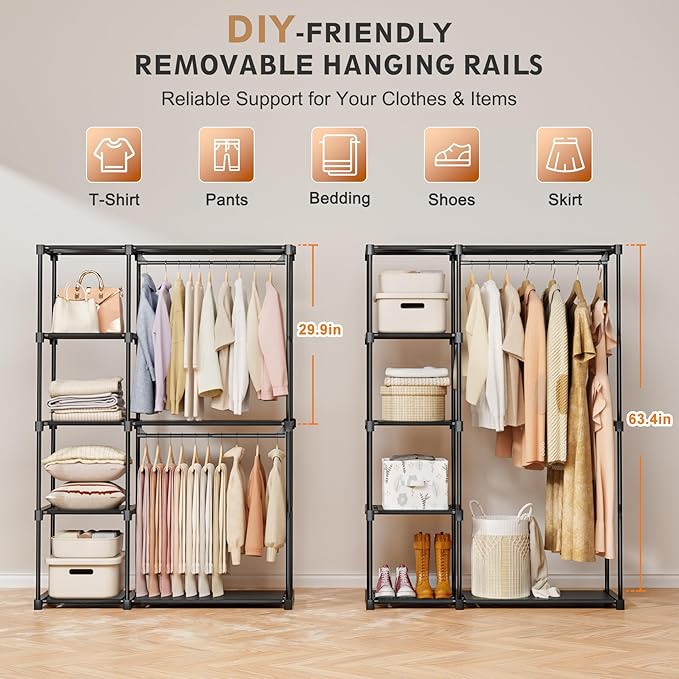 Neatrays Portable Closet, Freestanding Wardrobe Closet Organizers and Storage,Open Clothing Racks for Hanging Clothes with 4 