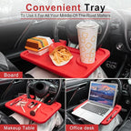 JUSTTOP Car Steering Wheel Desk, Red (ABS, Rectangular), Multipurpose Travel Tray for Eating, Laptop, Tablet, iPad, Cup Holder, Compatible with Most Cars