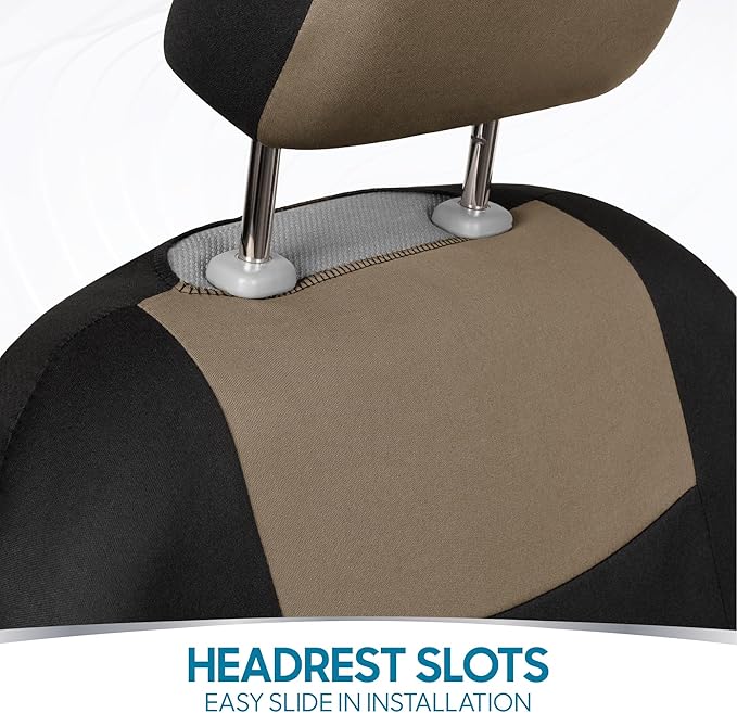 BDK PolyPro Seat Covers Full Set in Beige on Black – Front and Rear Split Bench Seat Covers for Cars, Easy to Install , Car A