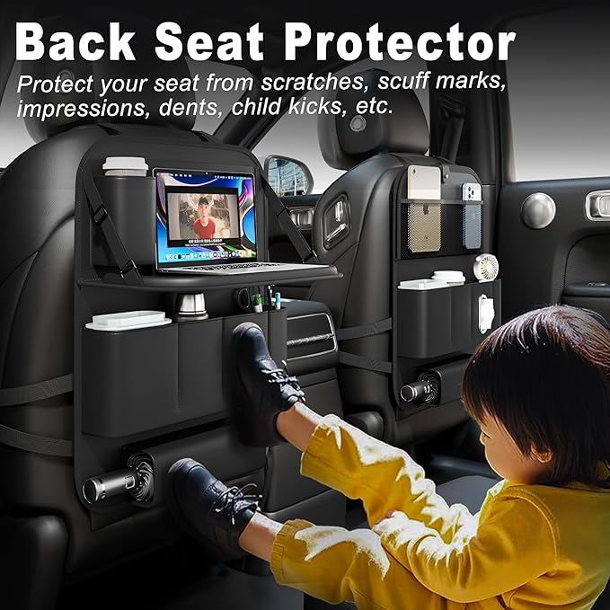 Car Seat Organizers,Multi-functional Back Seat Protectors, Storage Pouches, Child kicking prevention and Tray Holders (for Cars, Kids, Seat Back and Rear Seats) (Black, 2 Pcs)