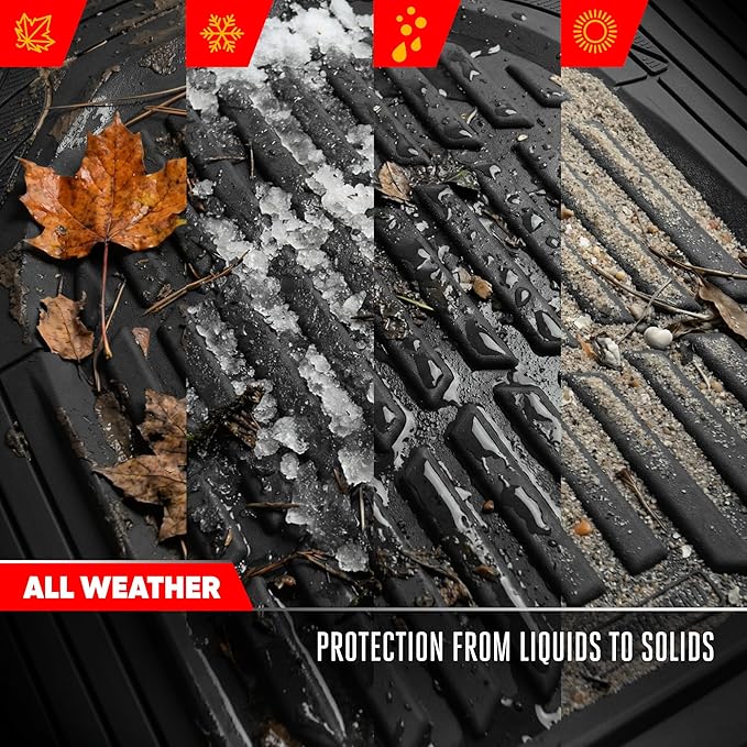 Motor Trend FlexTough LITE Rubber Car Mats Full Set - All Weather Floor Mats for Trucks, Cars & SUVs - Automotive Waterproof Black Car Floor Mats for Cars Interior Accessories Universal Trim-to-Fit