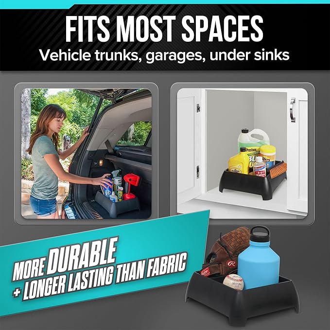Heavy Duty Storage Organizer for Vehicle Trunk, Garage, Under Sink Organizer, Recycled Plastic, Made in USA (Black)