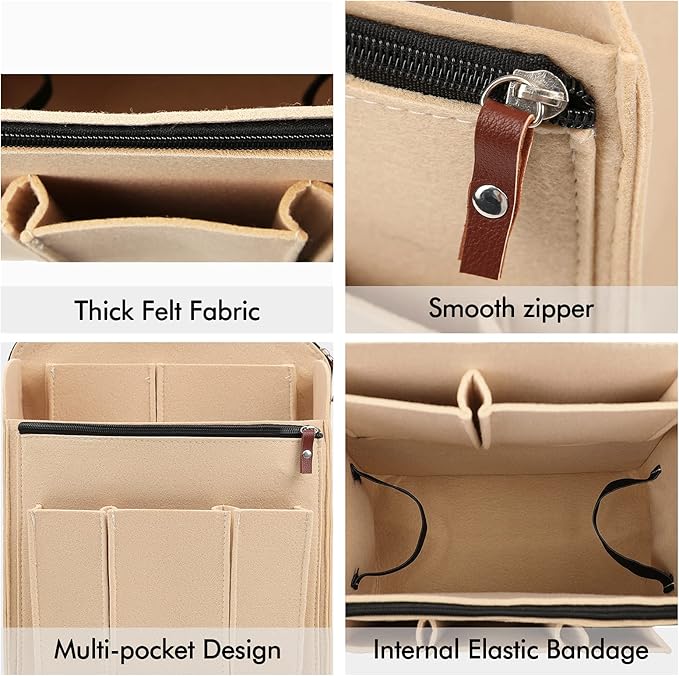 Surblue Felt Backpack Organizer Insert for Travel Rucksack and Daypack, Bag Insert Liner Pocket with Zipper, Large Capacity D