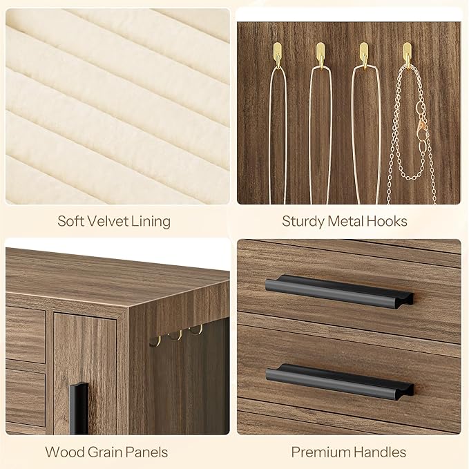 HOOBRO Jewelry Box for Women, Wooden Jewelry Organizer with Transparent Window, 4-Layer Jewelry Organizer Box, Jewelry Holder