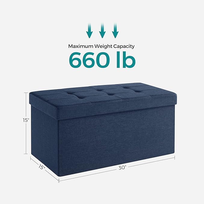 SONGMICS MAZIE Collection - 30 Inches Folding Storage Ottoman Bench, Ottoman Foot Rest, End of Bed Bench, Storage Chest, Load