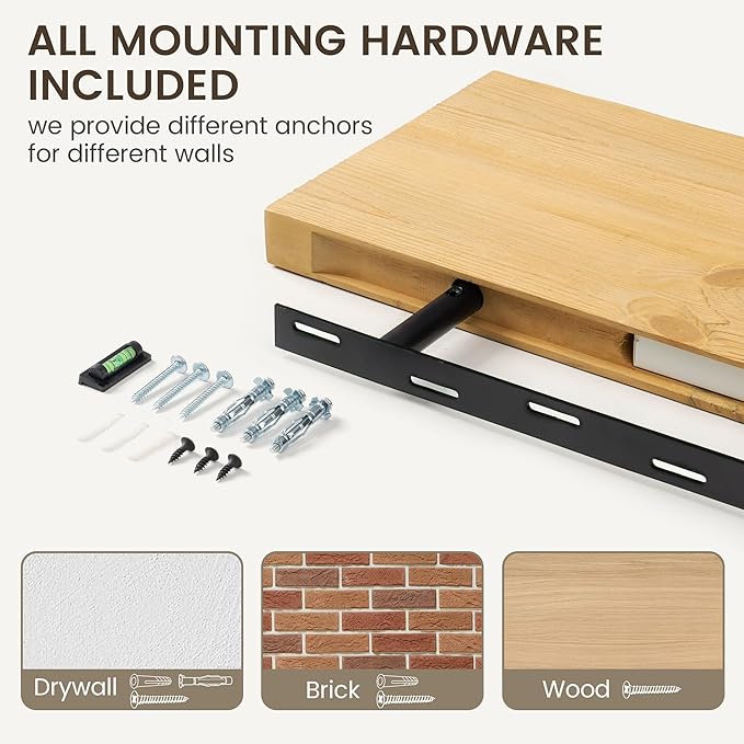 Marsmiles 48 Inch Floating Shelf | 9.3 Inch Deep Natural Wood Wall Shelf Set of 1 | Rustic Reclaimed Wood Shelves for Room Wa