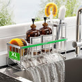 Cisily Extra Large Silver Kitchen Sink Caddy Organzier with High Brush Holder, Sponge Holder for Sink, 304 Rustproof Stainles