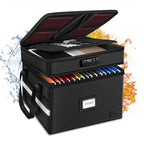 ETRONIK Fireproof Document Box with Lock, 2 Layer File Cabinet Organizer with 5 Tab Inserts, Portable Office Collapsible File
