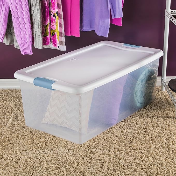 Sterilite 12-Pack Latching Box, Under Bed Storage Bins with Lids, Clear Plastic, 106 Quart - Heavy-Duty Organizing Containers