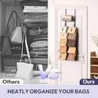 SWTYMIKI Over The Door Purse Organizer - Wall Mounted Handbag Organizer with 10 Hooks and Metal Basket, Hanging Purse Storage