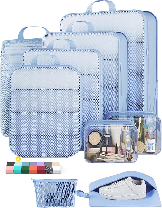 Veken 9/11 Set Compression Packing Cubes for Travel Essentials,Compressible Expandable Large Luggage Suitcase Organizer Bags 