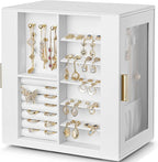 Vlando 360° Rotating Jewelry Box with 5 Drawers, Large Jewelry Storage with 2 Glass Window, PU Leather Jewelry Organizer for 